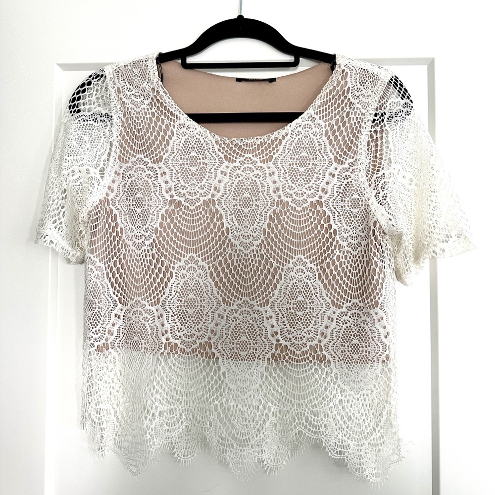 White and Beige Lace Top